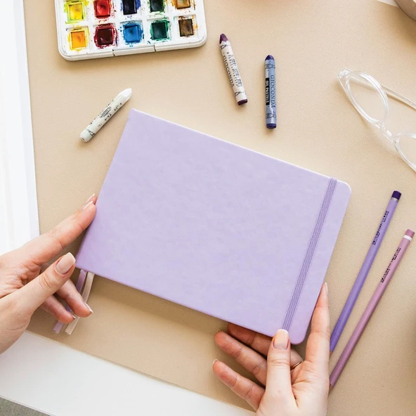21X15 Cm Sert Kapak 80 Yaprak 140 Gr. Eskiz Defteri - Sketch Book - Lila ürün görseli 1