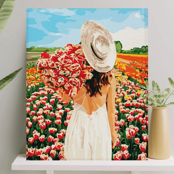 Palmiye Hobi Sanat Sayılarla Boyama Tuval Seti Fırça Boya Dahil (Çıtalı) 40X50 Cm - Lale ürün görseli 1