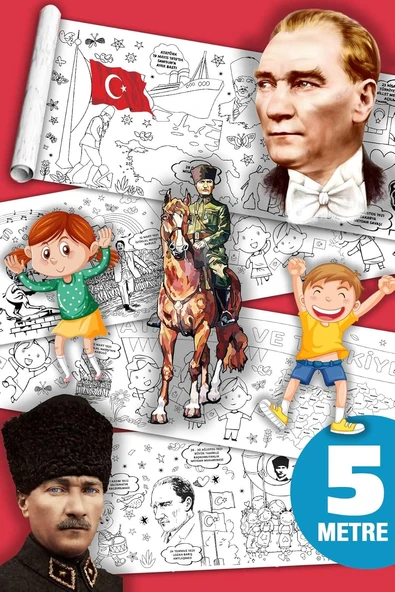 Sinaticaret Atatürk Milli Bayramlar Temalı Dev Boyama Kağıdı Rulosu, 45 Cm X 5 Metre, Çocuklar Için Eğitici Aktivite ürün görseli 1