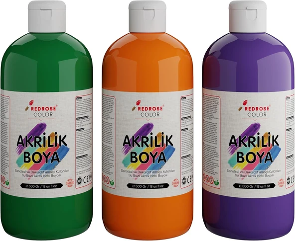 Red Yeşil, Mor, Turuncu Akrilik Boya 3'Lü Set 3X500 Gr ürün görseli 1