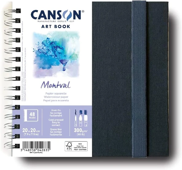 Canson - Profesyonel Kitap – Suluboya Kağıdı – İnce Taneli – 300 G/M² – Spiral Ciltli Not Defteri – 20 X 20 Cm – Beyaz – 24 Yaprak, C31200L004 ürün görseli 1