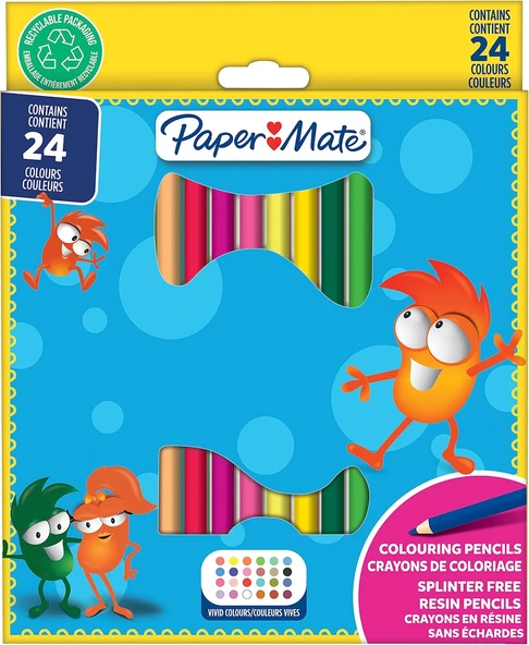 Paper Mate Çocuk Boya Kalemi Önceden Kesilmiş Renkli Kalemler, Renk Çeşitliliği, 24 Kalem ürün görseli 1