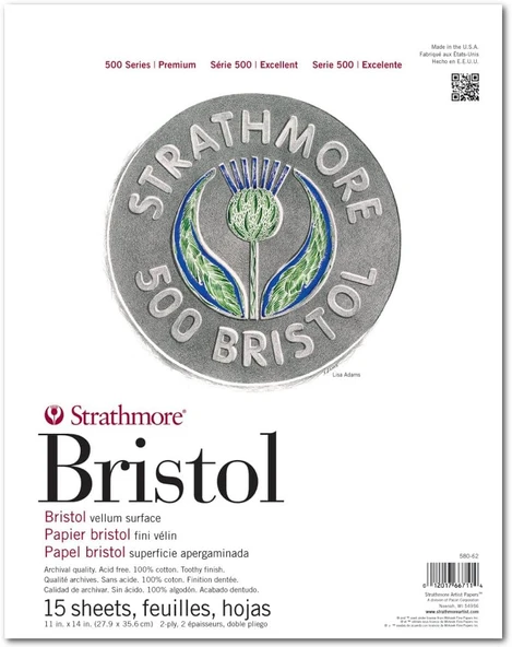 Strathmore (580-62 500 Serisi Bristol, 2 Katmanlı Parşömen Yüzeyi, 27,9 X 35,6 Cm, Beyaz, 15 Yaprak ürün görseli 1