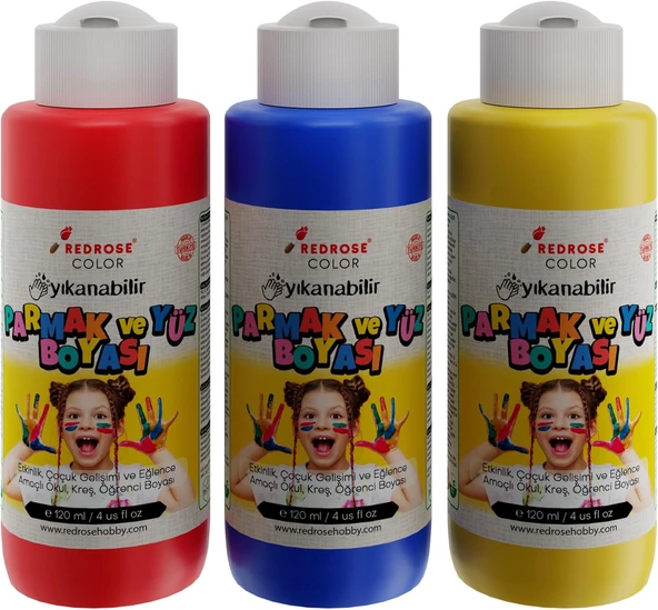 Kırmızı-Mavi-Sarı Parmak Boyası 3'Lü Set 3X120Ml ürün görseli 1