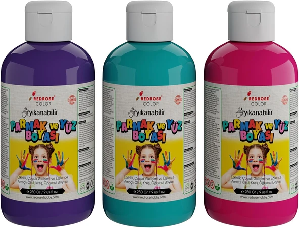 Red Mor, Fuşya, Turkuaz Parmak Boyası 3'Lü Set 3X250 Gr ürün görseli 1