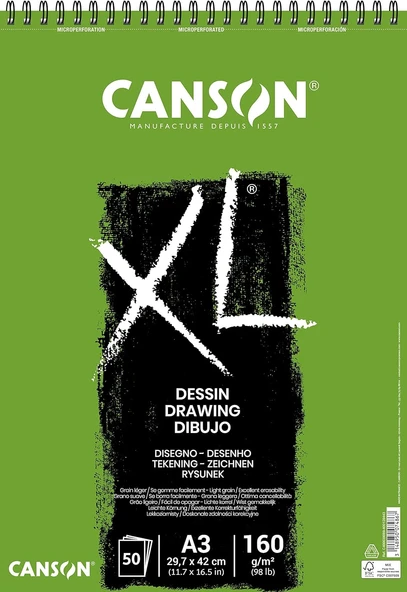 Canson Xl Draw Eskiz Resim Defteri, Spiralli, 50 Sayfa, A3, 160G ürün görseli 1