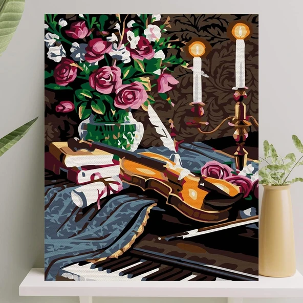 Palmiye Hobi Sanat Sayılarla Boyama Tuval Seti Fırça Boya Dahil (Çıtalı) 40X50 Cm - Keman ürün görseli 1