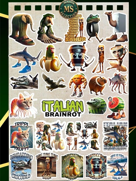 Italian Brainrot Sticker Seti – 28 Parça | Tralalero Tralala, Bombardiro Crocodilo, Boneca Ambalabu | Komik Karakter Çıkartmalar – 3-5 Cm Suya Dayanıklı ürün görseli 1
