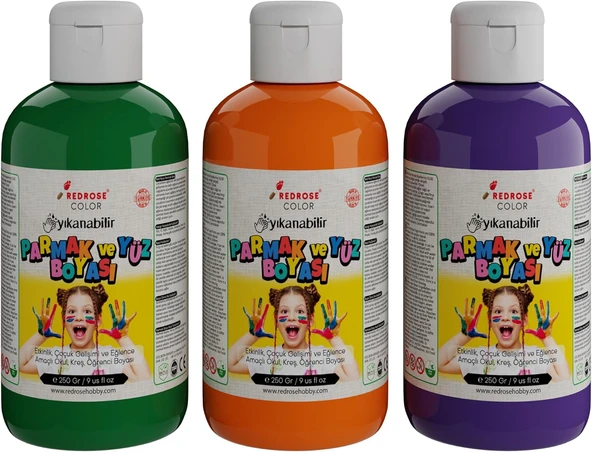 Yeşil-Mor-Turuncu Parmak Boyası 3'Lü Set 3X250Gr ürün görseli 1