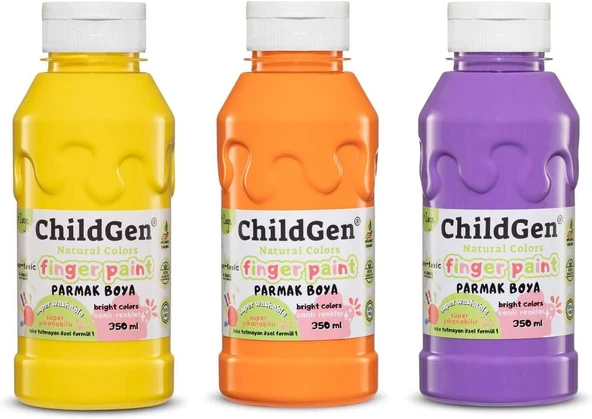 Süper Yıkanabilir 3'Lü Parmak Boya Seti (3X350Ml) (Turuncu-Sari-Mor) ürün görseli 1