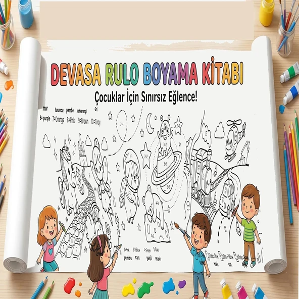 Devasa Rulo Boyama Kağıdı 4 Metre Sayılarla Boyama Türkçe İngilizce Renk Öğreten Aktivite Kağıdı ürün görseli 1
