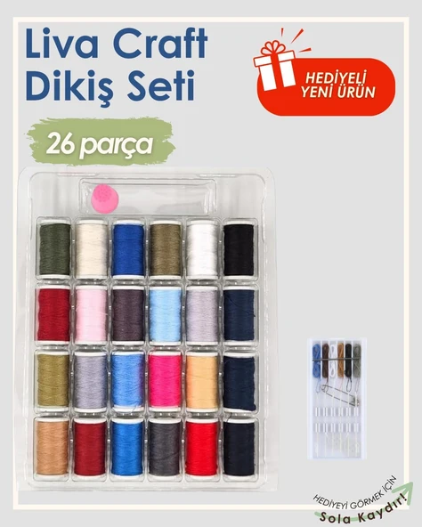 Liva 26 Parça Dikiş Seti – İğne, Yüksük, İplik Aksesuarlarla Dikiş Kiti ürün görseli 1