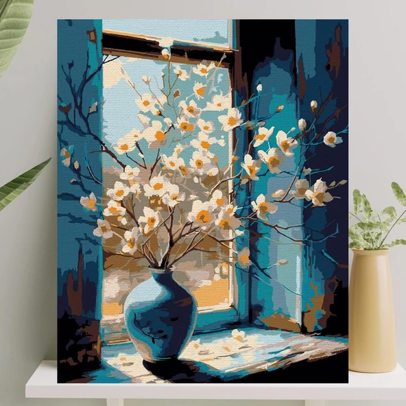 Sayılarla Boyama Tuval Seti Fırça Boya Dahil Çıtaya Gerili 40X50 Cm - Camdaki Vazo ürün görseli 1