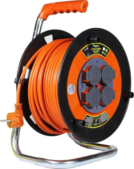 Bylion 50 Metre 3X1.5 Mm Seyyar Makaralı Uzatma Kablosu Kapaklı Termal Sigortalı Cca Kablo ürün görseli 1