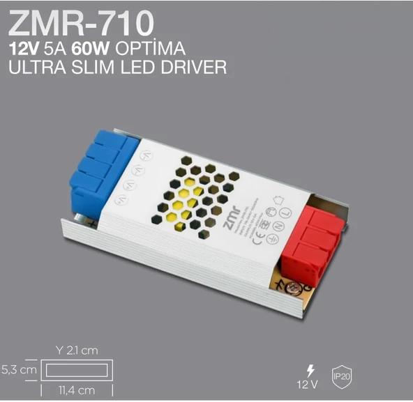 Aksu -710 12 Volt 5 Amper 60 Watt Slim Metal Kasa Adaptör 0 ürün görseli 1
