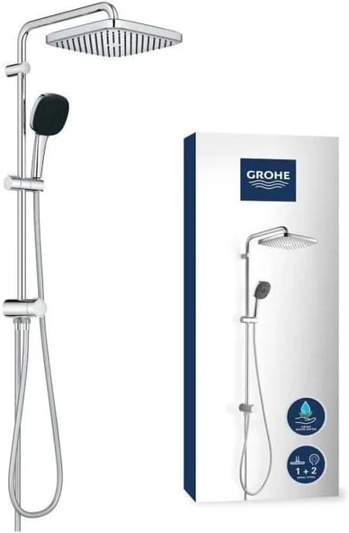 Grohe Vitalio 250 Yön Değiştiricili Duş Sistemi, Duvar Dışı Bağlantılı, 2 Akışlı Kare Tepe Duşu, 2 Akışlı El Duşu, 1500Mm 1250Mm Duş Hortumu, Su Tasarruflu, Duş Başlığı, Krom, 26698001 ürün görseli 1