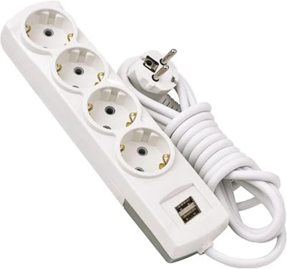 Kablolu Usb'Li 4'Lü Topraklı Grup Priz Fiş Çoğaltıcı 5 Metre Çoklu Asmalı Uzatma Kablosu Düğmesiz ürün görseli 1