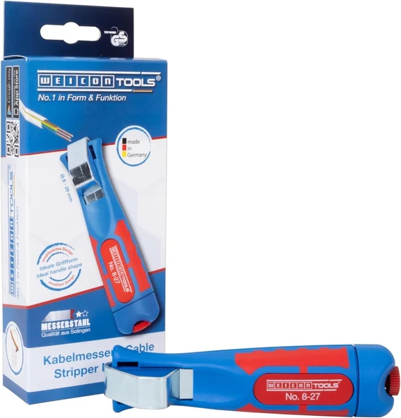 Weicon Kablo Bıçağı No. 8 – 27 | Abisoliermesser | Universal Pensesi, Ayarlanabilir Kesme Derinliği Için | Entmantler | Yuvarlak Kablo Çalışma Alanı 8 – 28 Mm Ø | Abmantler | Tüv | Mavi/Kırmızı |% 10 ürün görseli 1