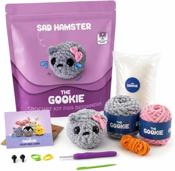 Sad Hamster Amigurumi Tığ Kiti Örgü Seti ürün görseli 1