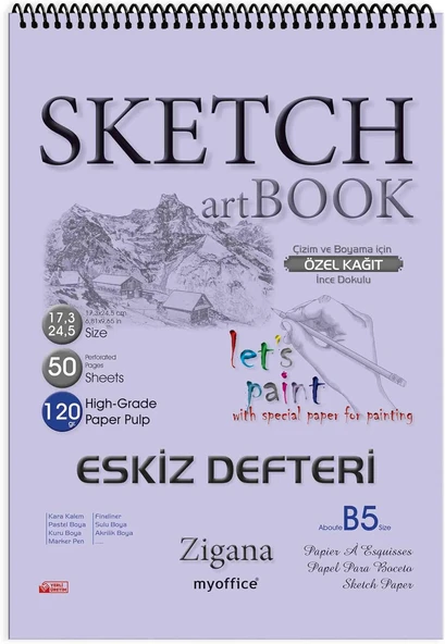 Zigana B5 Spiralli Eskiz Defteri - 50 Yp, 120 Gr Çizim Bloknotu, Sanat Defteri ürün görseli 1