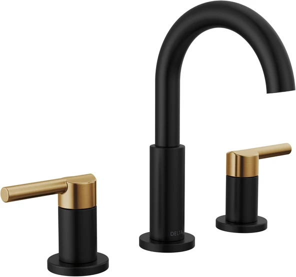 Faucet Nicoli Yaygın Banyo Bataryası 3 Delikli, Siyah/Altın Banyo Bataryası, Banyo Lavabo Bataryası, Tahliye Montajı, Mat Siyah/Şampanya Bronz 35749Lf-Gz ürün görseli 1