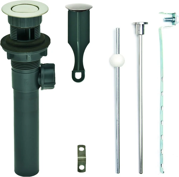 Pf Waterworks Pf0735-Bn-Gr, Gri Abs Gövde Banyo Lavabosu/Tuvalet Açılır Tahliyesi, Bilyeli Kaldırma Çubuklu | Taşma | Cupc Listeli, Fırçalanmış Nikel ürün görseli 1
