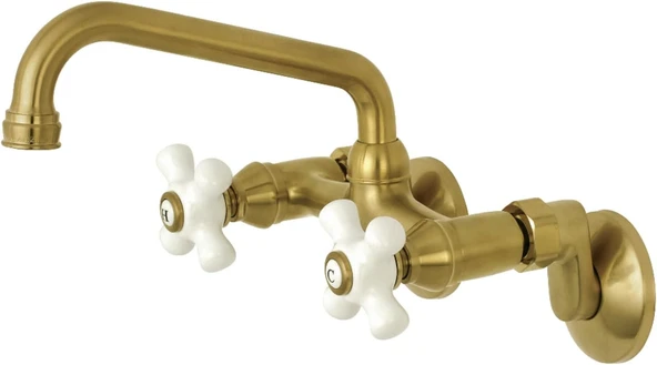 Brass Ks613Sb 2 Saplı Duvara Monte Mutfak Bataryası, Fırçalanmış Pirinç ürün görseli 1