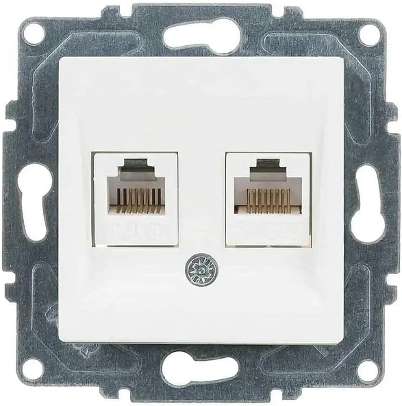 Eqona Radius Neoline Data + Nümeris Telefon Prizi (Rj45 Cat5E + Cat3), Beyaz (Mekanizma + Tuşkapak) ürün görseli 1