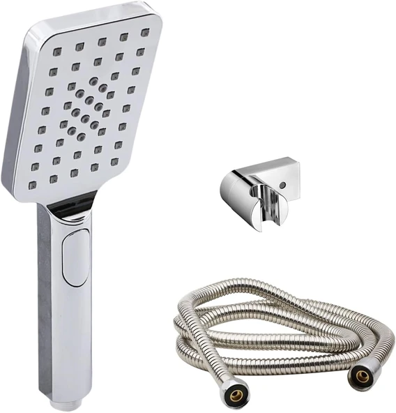 Lüks Duş Başlığı Set Banyo Fişkiyesi Seti Dikdörtgen Fiskiye Telefon Fonksiyonlu Başlık Metal Hortum ürün görseli 1