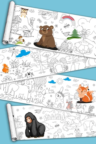 Sina Ticaret Sevimli Dostlar Hayvanlar Alemi Dev Boyama Kağıdı Rulosu, 5 Metre X 45 Cm, Kuşe Kağıdı, Çocuklar Için Eğitici Boyama Aktivitesi ürün görseli 1