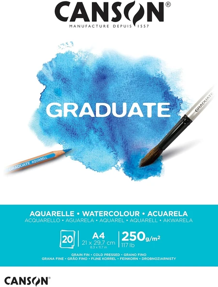 Canson Graduate Sulu Boya Kağıdı Bloğu, Din A4, 20 Yaprak, 250 G/M² ürün görseli 1