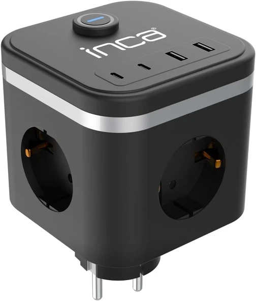 Inca Ipw-47Sy 3Port 2X Usb+2X Type-C Led Tuşlu Duvar Priz-Siyah Isıya Karşı Dayanıklı Kaliteli Malzeme Çocuk Koruma Özelliği Usb Giriş 220V-250V Güç Max. 3680 W ürün görseli 1