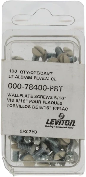 Leviton 78400-Prt Hafif Badem Yedek Duvar Plakası Vidası, 100'Lü Paket ürün görseli 1