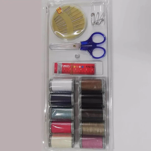 Promosyonca Temel Dikiş Seti, 10 Renkli İplik Makarası, Makas, İğne Mezura İçeren Mini Set ürün görseli 1