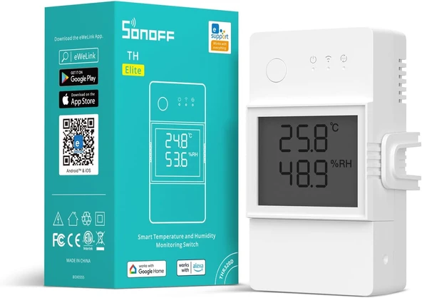 Sonoff Thr320D 20A Akıllı Sıcaklık Nem İzleme Anahtarı, Alexa, Google Home, Rj9 4P4C Arayüzü Ile Uyumlu ürün görseli 1