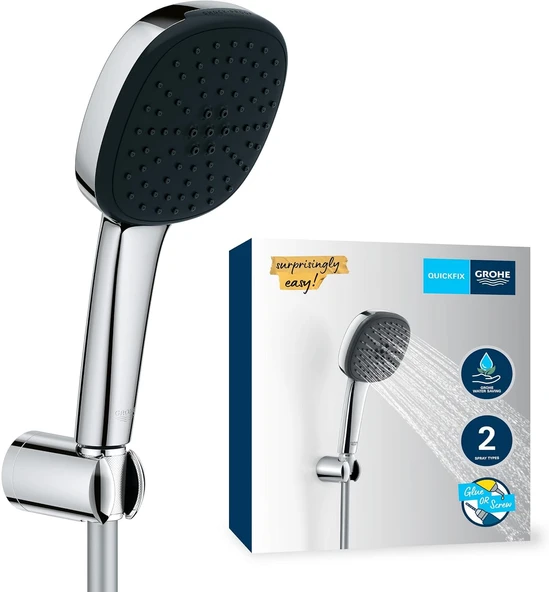 Grohe Vitalio 110 El Duşu Seti, 110Mm Kare 2 Akışlı El Duşu, Duş Başlığı Tutucu, 1750Mm Duş Hortumu, Duş Başlığı Seti, Krom, 26399001 ürün görseli 1