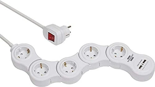 Brennenstuhl Vario Power Çoklu Priz, Usb Şarj Fonksiyonlu, Hareketli Çoklu Priz, 5 Kat (1,4 M Kablo, Şalterli 2 Usb Şarj Soketli), Beyaz ürün görseli 1