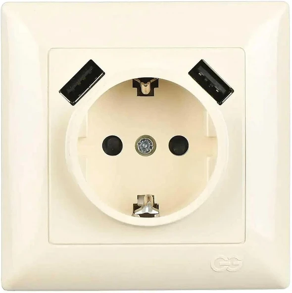 Visage 2 Usb Çıkışlı Çocuk Korumalı Topraklı Priz, 5V, 2.4A, ürün görseli 1