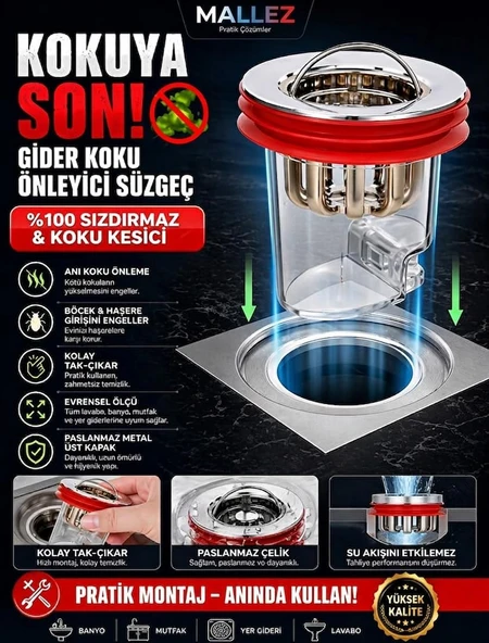 Valfli Gider Koku Önleyici Süzgeç Silikon Contalı Sızdırmaz Gider Kapağı Banyo Mutfak Gider Aparatı ürün görseli 1