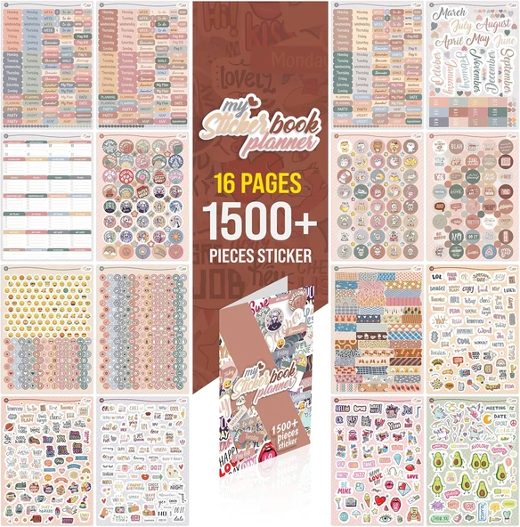 Colortouch Planner Sticker Set - 1500+ Adet Çıkartma - Takvim, Ajanda, Günlük, Planlayıcı, Not Defteri, Journal Için Düzenleyici Etiketler - Scrapbook Sticker - Stickeralbum - 3 Aylık Sticker Book ürün görseli 1