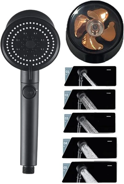 Mobee Siyah Turbo Fan Su Tasarruflu Yüksek Basınçlı Duş Başlığı ürün görseli 1