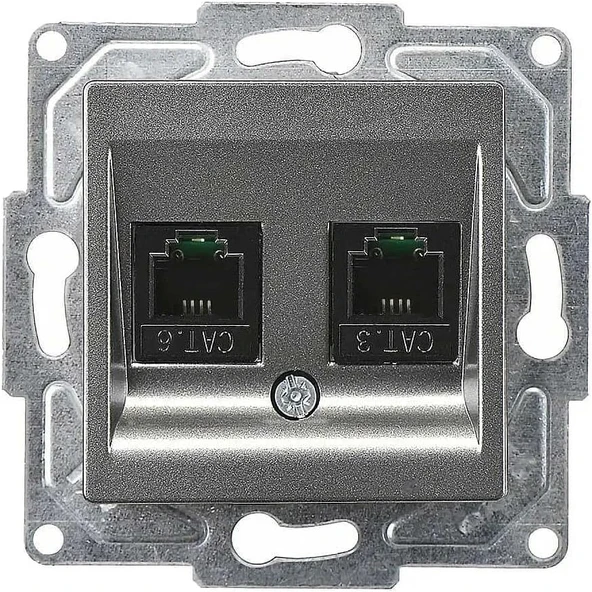 Eqona Radius Neoline Data + Nümeris Telefon Prizi (Rj45 Cat6 + Cat3), Füme (Mekanizma + Tuşkapak) ürün görseli 1