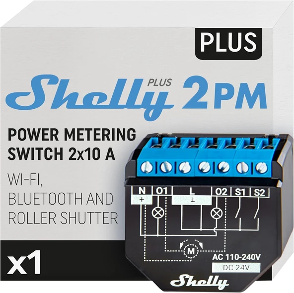 Shelly 2Pm | Wlan 2 Kanallı Akıllı Röle Şalteri | Güç Tüketimi Ölçümü, Ev Otomasyonu | Google Alexa Aksesuarı | Ios Android Uygulaması ürün görseli 1