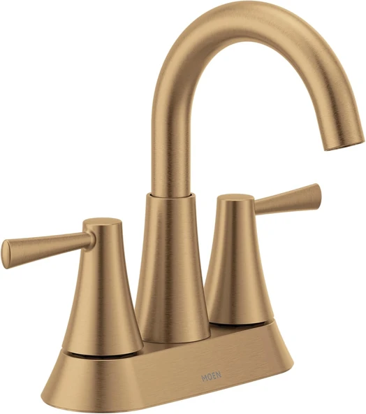 Moen Ronan Bronzlaştırılmış Altın İki Kulplu 4" Centerset Banyo Bataryası Push-Down Drenajlı, 84022Bzg ürün görseli 1