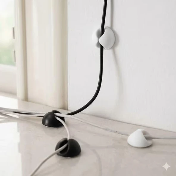 Kablo Sabitleme 10'Lu Masaüstü Kablo Düzenleyici Klipsler, Usb Şarj Kablosu Tutucu, Siyah & Beyaz Minimalist Tasarım Duvar Fayans Yapışır ürün görseli 1