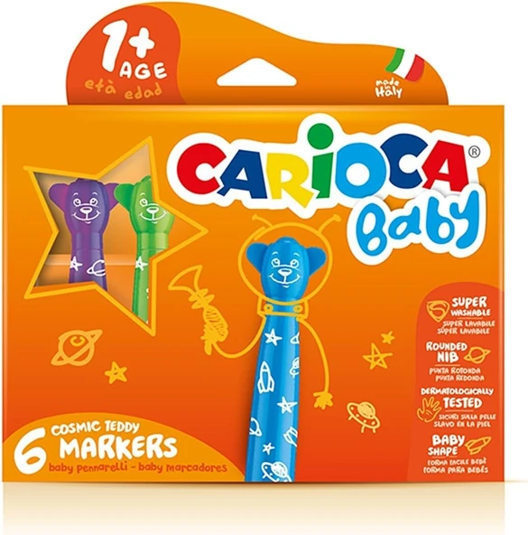 Carioca Teddy Bebek Süper Yıkanabilir Keçeli Boya Kalemi 6'Li +1 Yaş ürün görseli 1