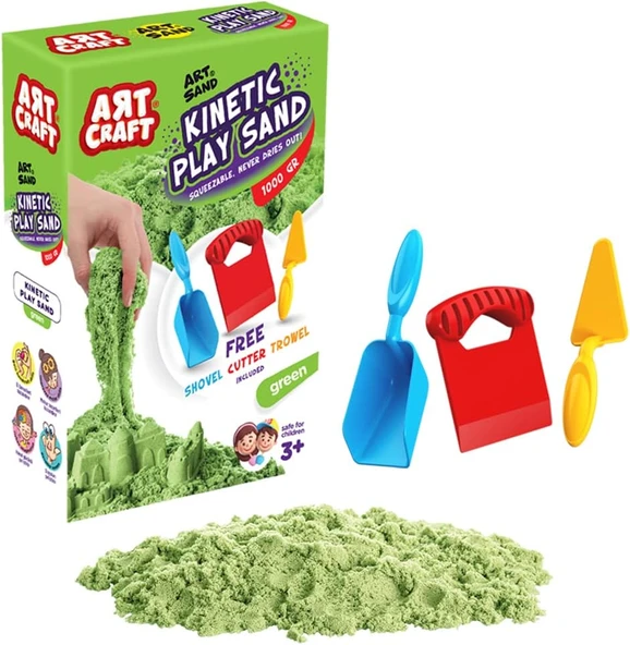 03692 Aksesuarlı Kinetik Oyun Kumu, Yeşil, 1000 Gr ürün görseli 1