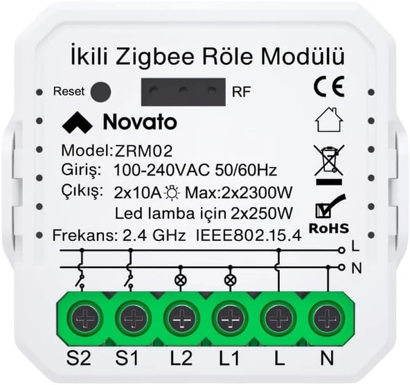 Tuya Mini Zigbee İki Çıkışlı Anahtar (Tuya, Life, Assistant, Zigbee2Mqtt Uyumlu) ürün görseli 1