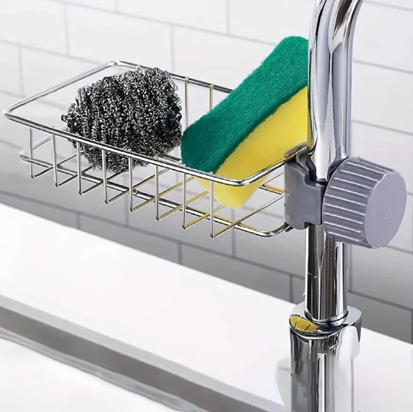 Lavabo Süngerliği Ayarlı Musluk Yanı Bulaşık Süngeri Tezgah Bezi Organizeri ürün görseli 1