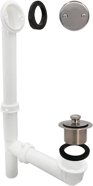 Westbrass 597244-07 Beyaz 1-1/2 Inç Boru Şeklinde Çekme Boşaltma Banyo Atıkı, Saten Nikel ürün görseli 1